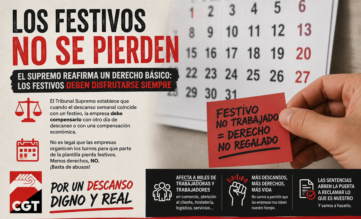 La Audiencia Nacional fija que los festivos en sábado deben compensarse con otro día de descanso La Audiencia Nacional fija que los festivos en sábado deben compensarse con otro día de descanso
