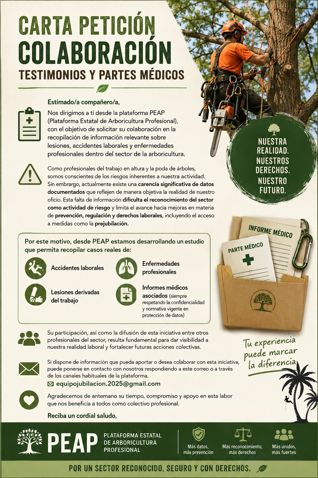 ¡Tu experiencia cuenta! Colabora con la PEAP para visibilizar la siniestralidad en la arboricultura