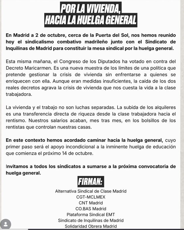 Por la vivienda, hacia la huelga general